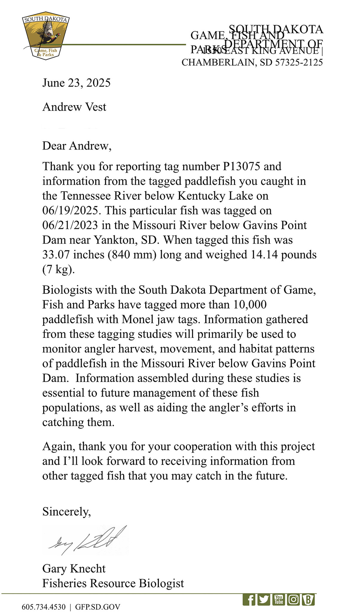 [Titre du site] Paddlefish nagé à près de 1 000 miles du Dakota du Sud au Kentucky