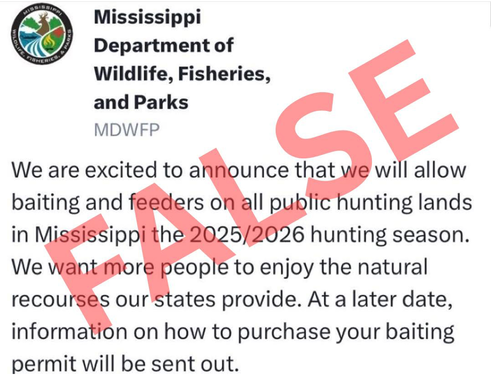 [Titre du site] Le Mississippi a déclaré aux chasseurs qu'ils pouvaient appâter sur les terres publiques cet automne. Le seul problème? C'était un canular complet