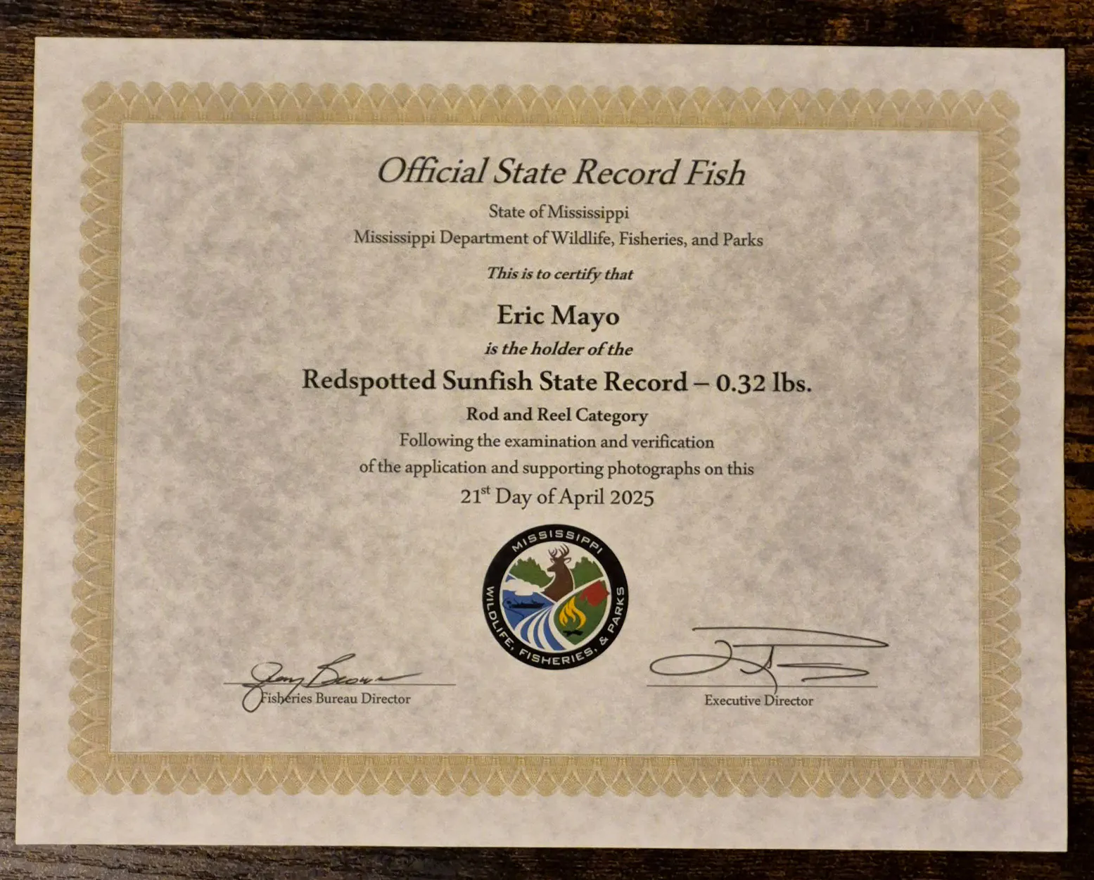 Un certificat pour un poisson-soleil-record dans le Mississippi.