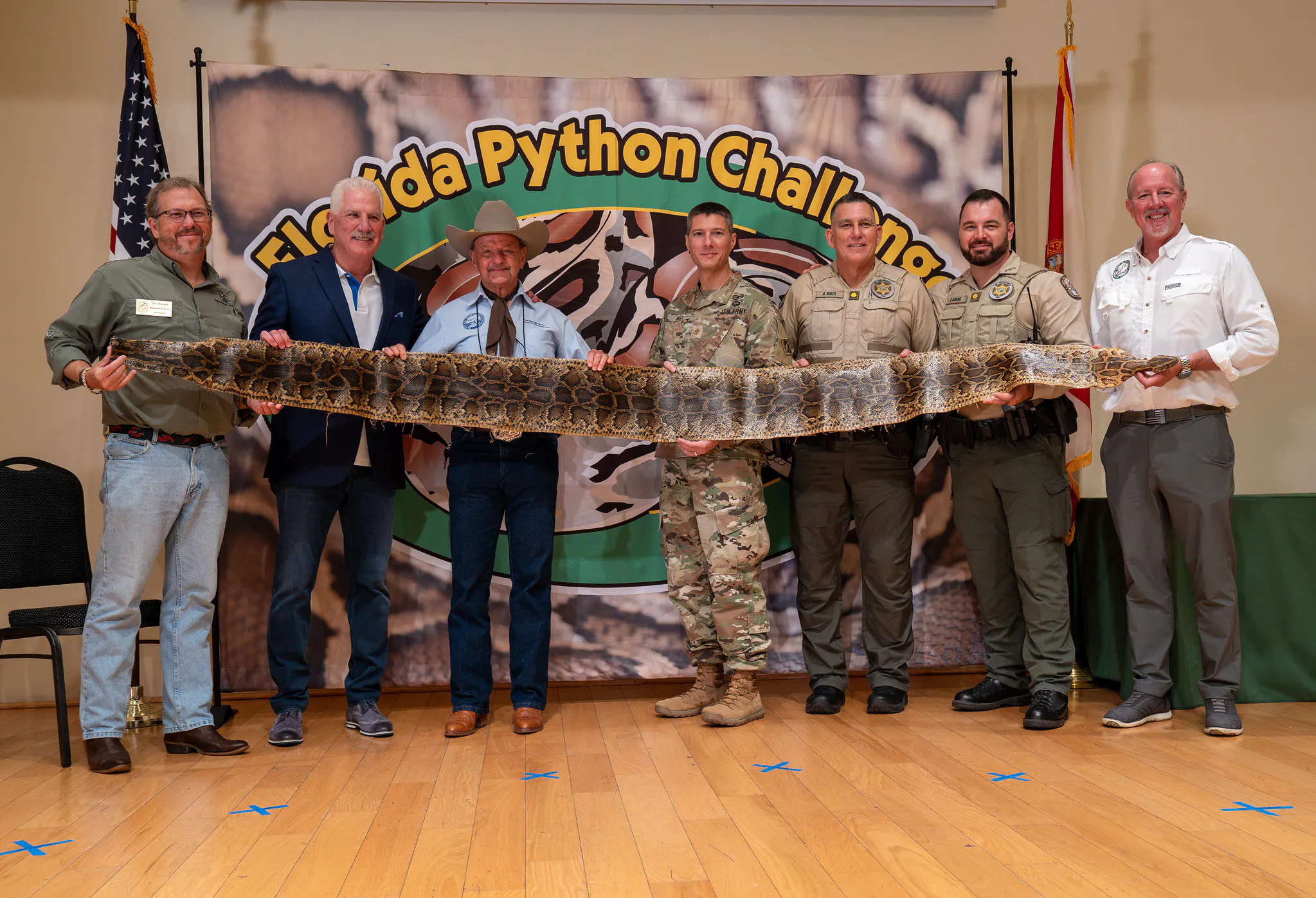 Une peau python géante tenue par un groupe de Floride.