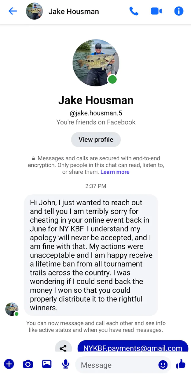 Une capture d'écran d'un message Facebook.