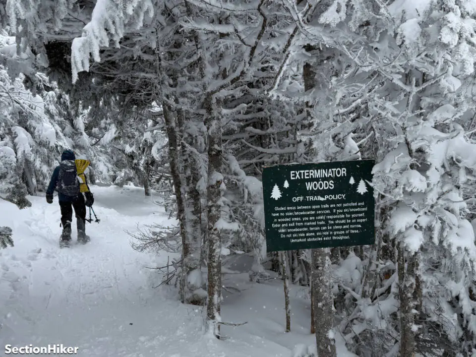 Nous avons suivi la piste de ski Exterminator jusqu'au Long Trail.
