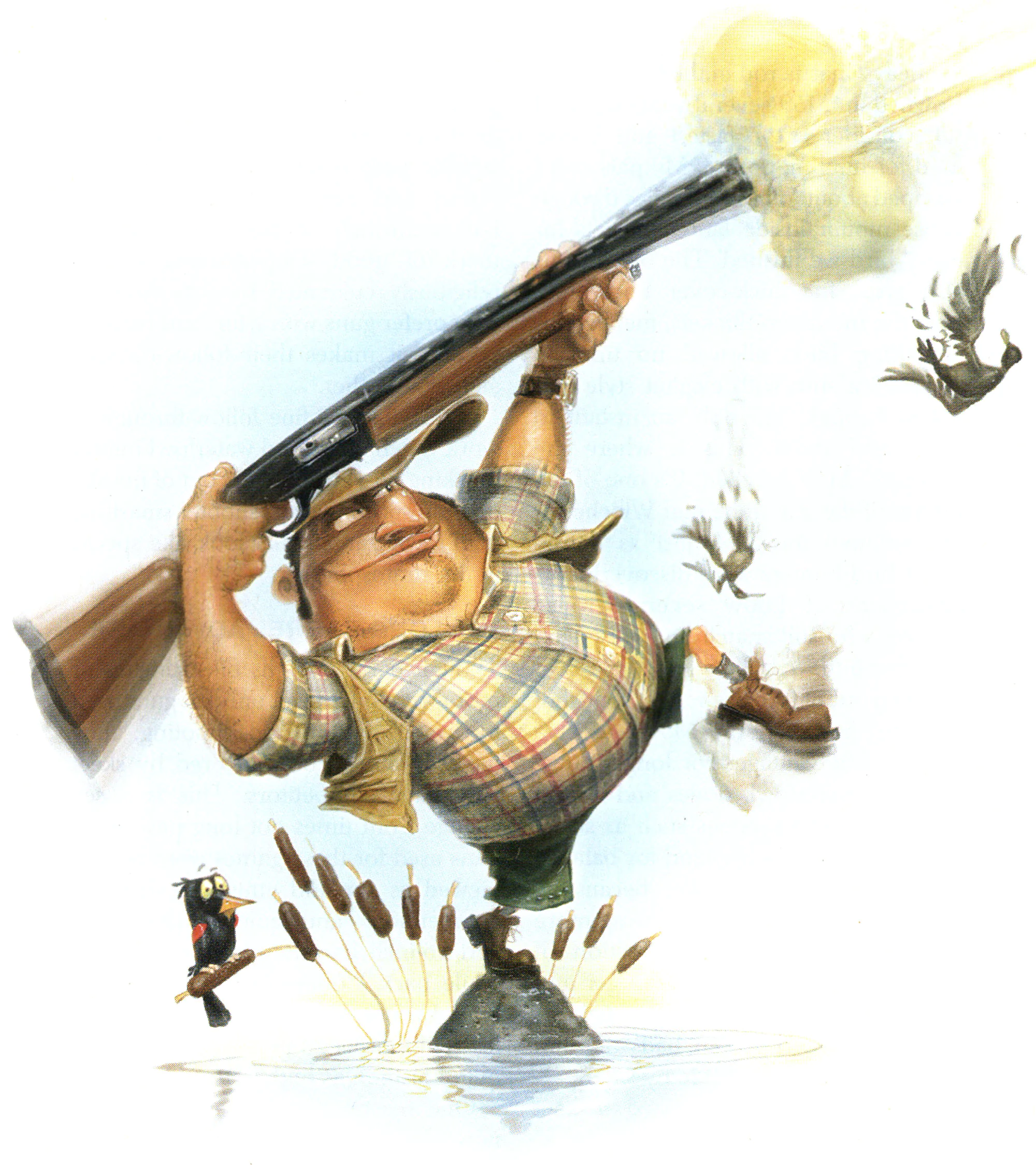 Une illustration d'un chasseur en équilibre avec un fusil de chasse