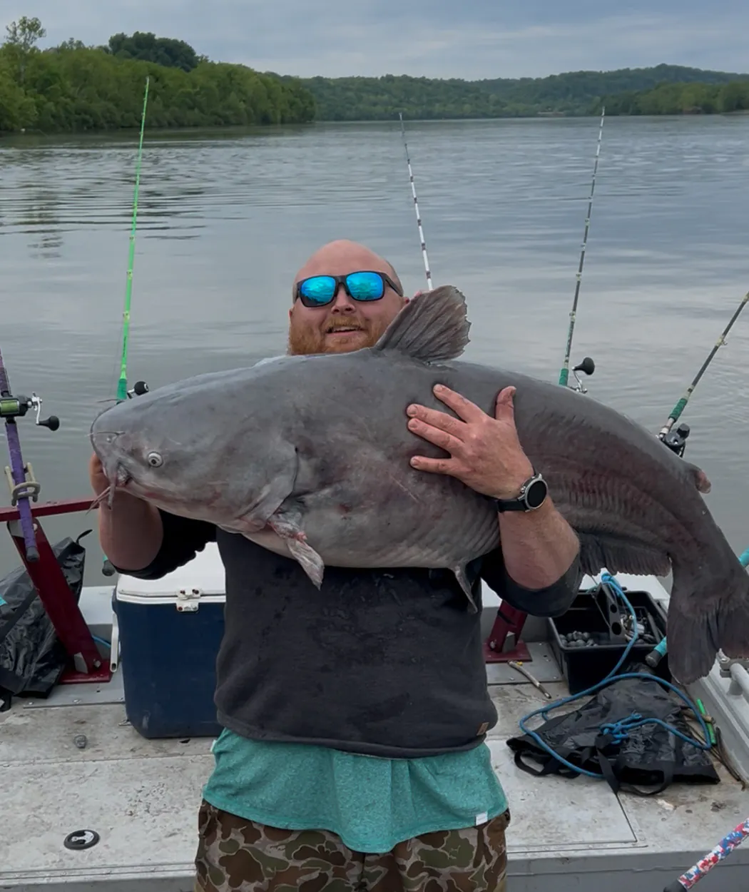 Un pêcheur de Virginie-Occidentale saisit un gros chat bleu.