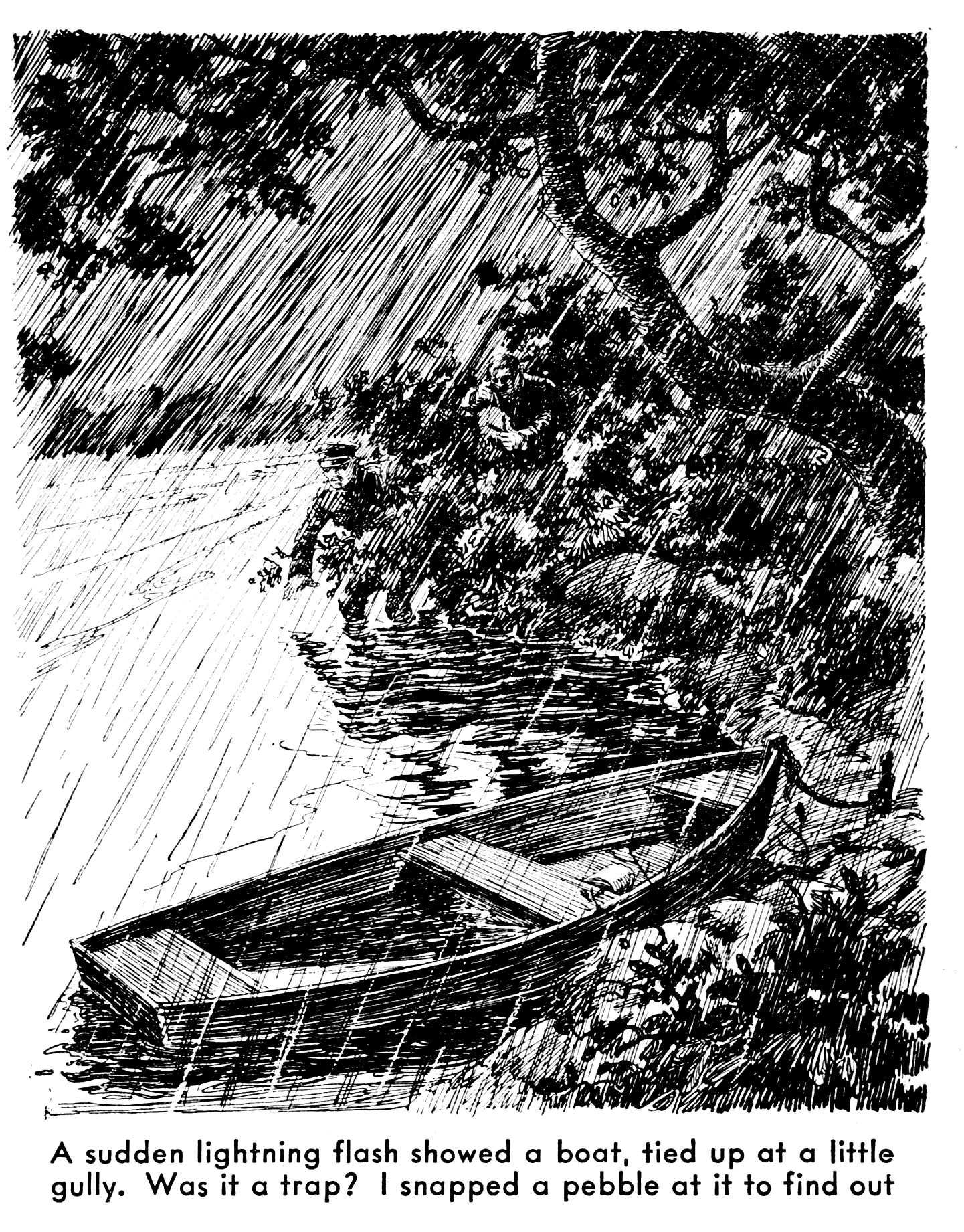 Une vieille illustration d'un bateau amarré sur une rive