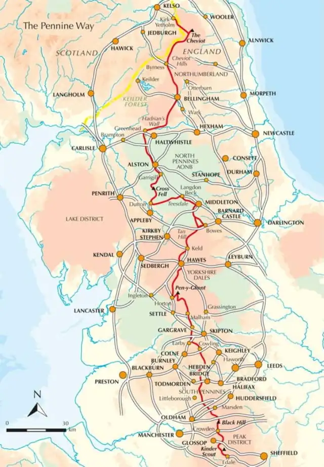 Carte du chemin Pennine