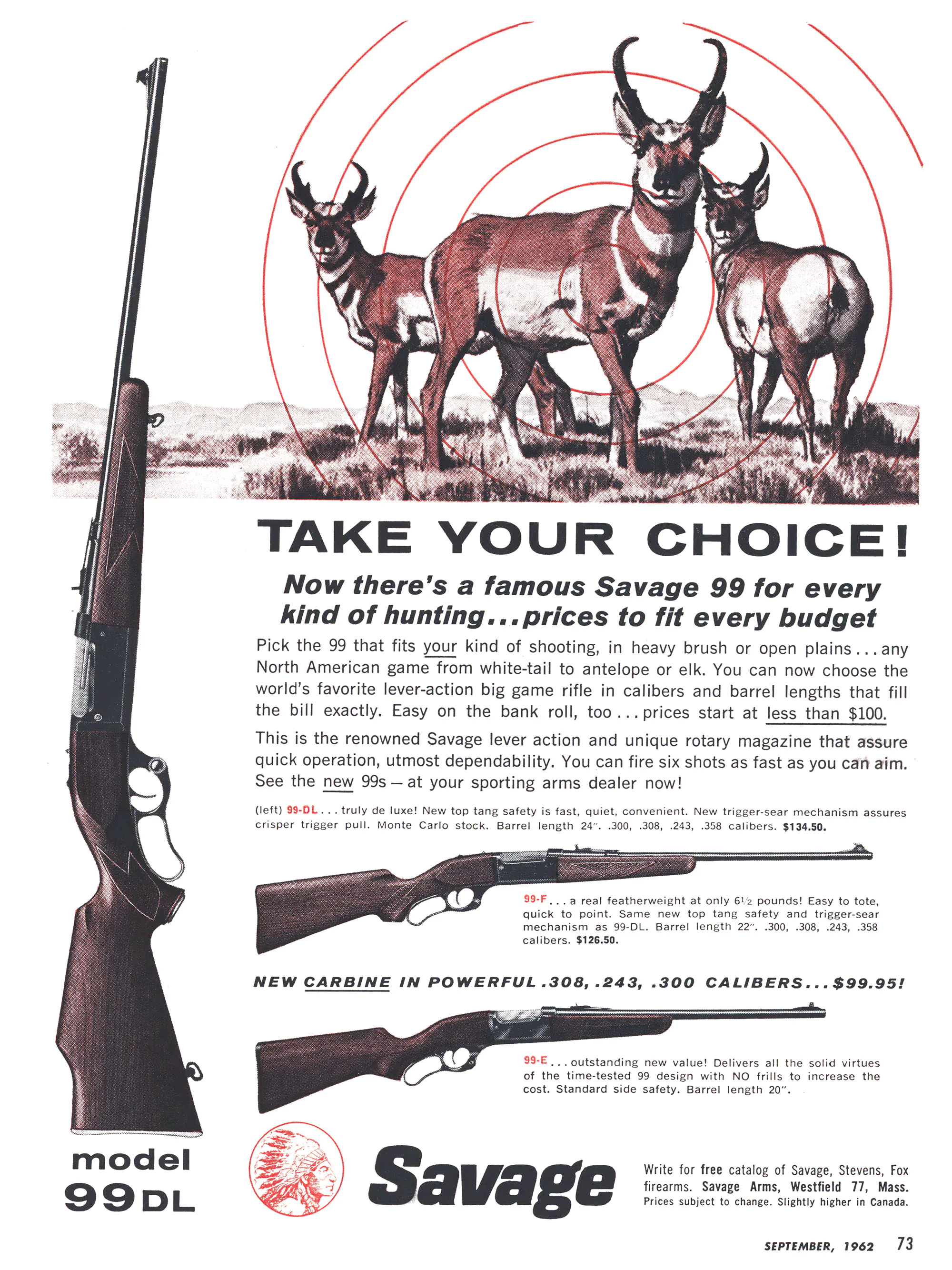 Une publicité Savage mettant en vedette l'antilope d'Amérique tirée des pages du magazine Outdoor Life