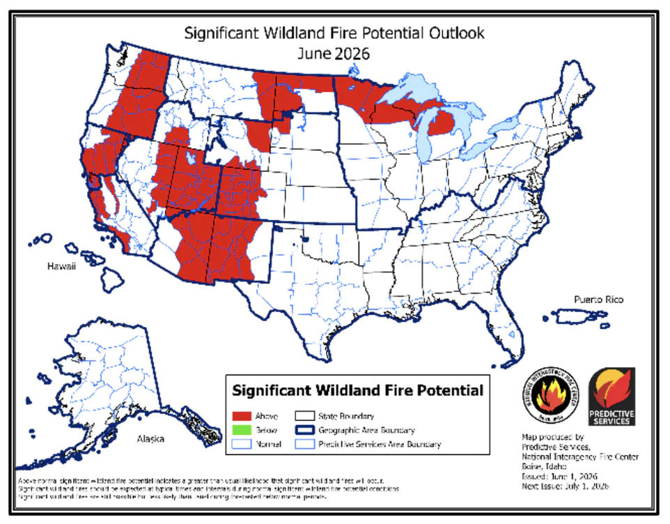 Une carte des perspectives des incendies en juin
